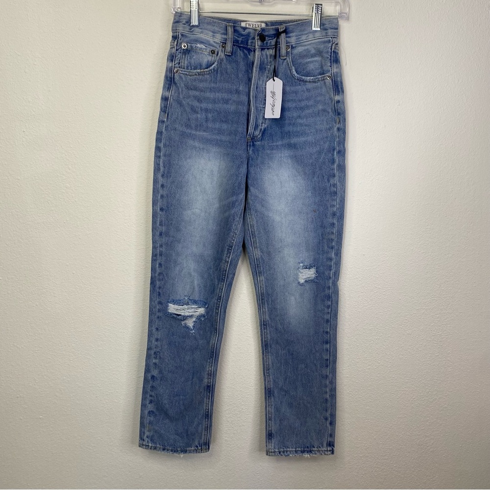 TWELVE by Ontwelfth Distressed High Rise Women's Jeans 25 Light Stone Wash Indie